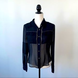 DKNY Black Chiffon Button Down Blouse